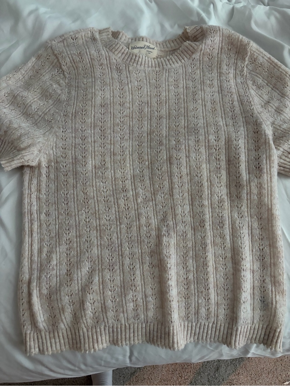 Universal Thread Light Pink Openwork Short-Sleeve Knit Sweater